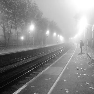 Railroad track at night