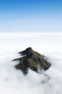 Scenic view of rocky shore against sky