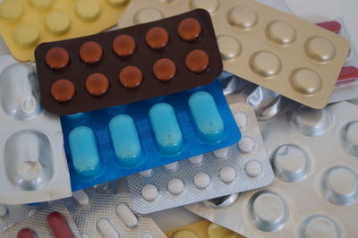 High angle view of multi colored pencils