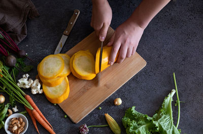 High angle view of food on table