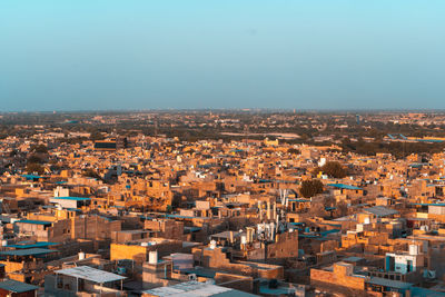 High angle view of townscape against clear sky