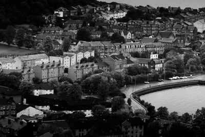 High angle view of townscape and buildings in town