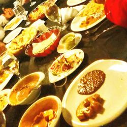 Close-up of served food on table