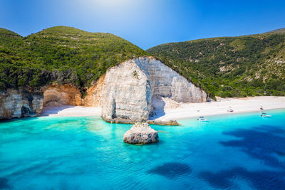 Scenic view of sea against blue sky