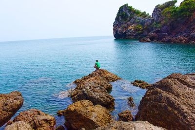 Scenic view of sea against clear sky