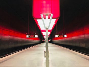 Illuminated railroad station platform