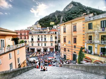 High angle view of buildings of amalfi city