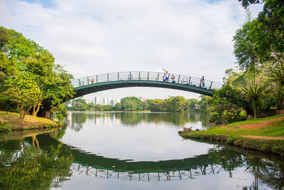 Bridge over lake against sky