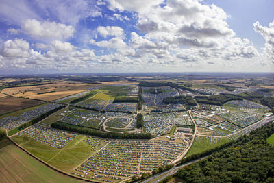 High angle view of landscape against cloudy sky