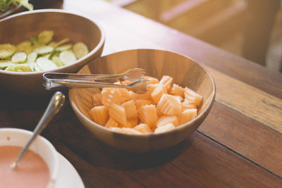 High angle view of food in bowl on table