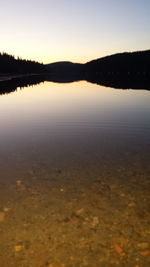 Scenic view of calm lake at sunset