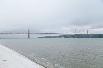 View of suspension bridge in foggy weather