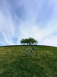 Scenic view of grassy field against sky