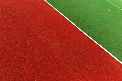 High angle view of empty soccer field