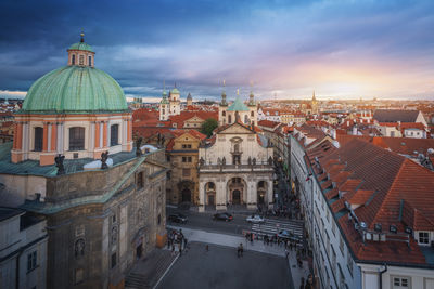 High angle view of buildings in city