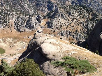 High angle view of rock formations on landscape