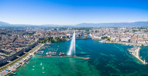 High angle view of city buildings