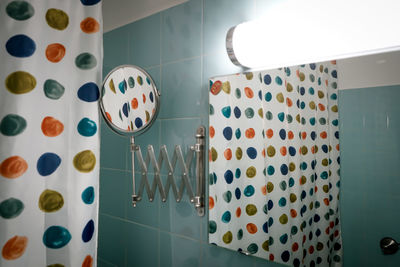 Colorful shower curtain in a bathroom