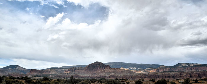 Panoramic view of residential district against sky