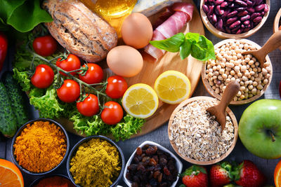 High angle view of food on table