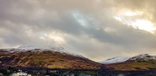 Scenic view of snowcapped mountains against sky