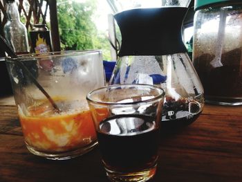 Close-up of beer in glass on table