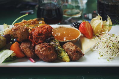 Close-up of food in plate on table