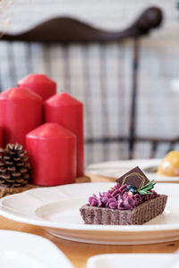 Close-up of chocolate cake on table