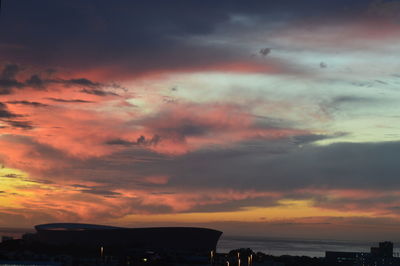 Dramatic sky over city during sunset