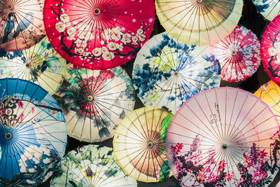 Full frame shot of multi colored umbrellas for sale at market stall