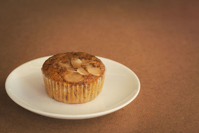 High angle view of dessert in plate on table