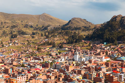 High angle view of townscape against sky