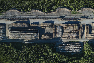 Aerial view of a timber terminal in jämtland, sweden.