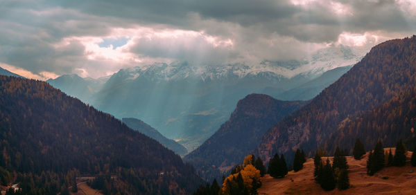 Panoramic view of mountains against dramatic sky