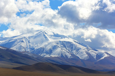 Scenic view of snowcapped mountains against sky