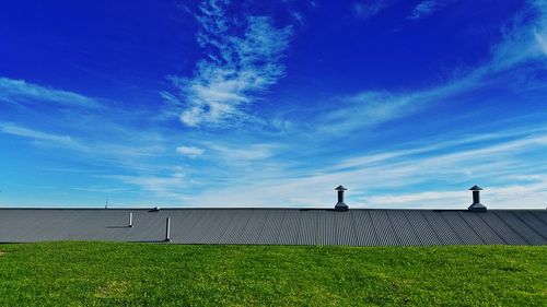 Trees on landscape against blue sky