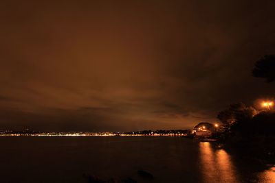 Scenic view of river against sky at night