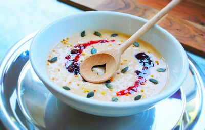 High angle view of breakfast in bowl