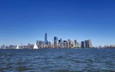 View of new york city in the summer from ellis island