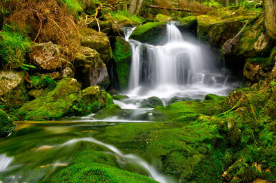 Mossy green waterfall in tropical rain forest. waterfall nature scenic waterfall forest concept.