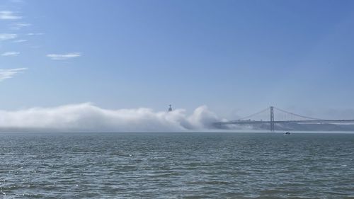 View of suspension bridge over sea