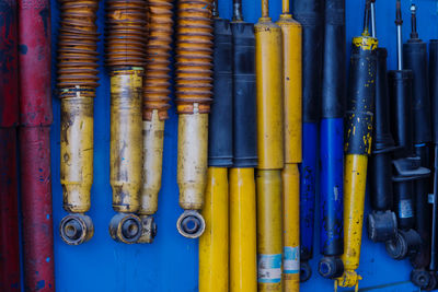 Car parts on the car garage workshop wall