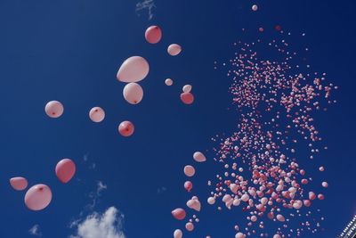 Low angle view of balloons against sky