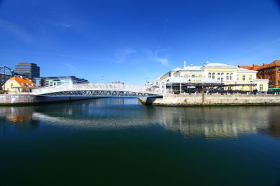 Bridge over river against blue sky