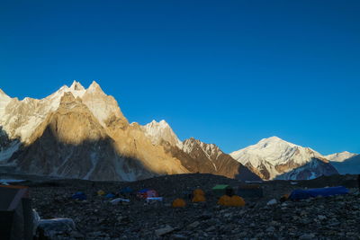 Camping tents at concordia camp, broadpeak mountain, k2 base camp, pakistan