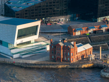 High angle view of buildings in city