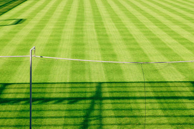 High angle view of empty soccer field