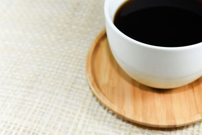 High angle view of coffee on table