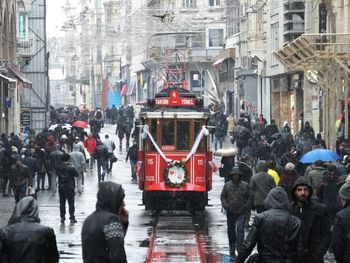 People walking on city street