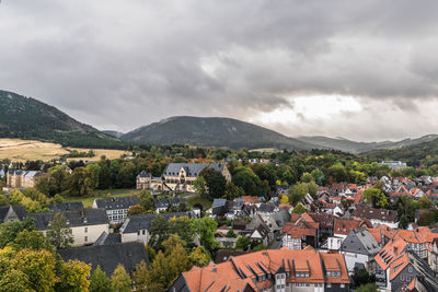 High angle view of townscape against sky